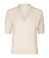 Liu •jo Liu Jo Pearl-embellished V-neck Knitted Polo Top In Beige