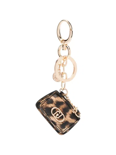 Liu •jo Lapuffy Animal-print Logo Keyring In Gold