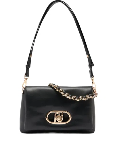 Liu •jo Lapuffy Medium Chain Strap Logo Shoulder Bag In Black