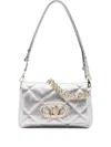Liu •jo Lapuffy Medium Quilted Logo Shoulder Bag In Silver