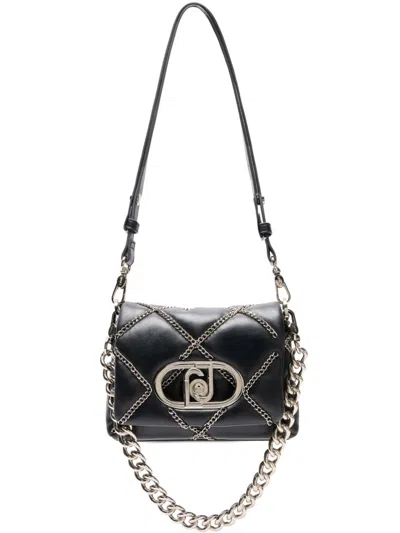 Liu •jo Lapuffy Shoulder Bag With Chains In Black