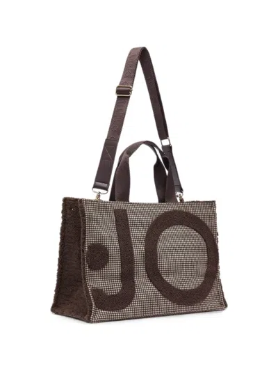 Liu •jo Large Check Fabric Tote Bag In Brown