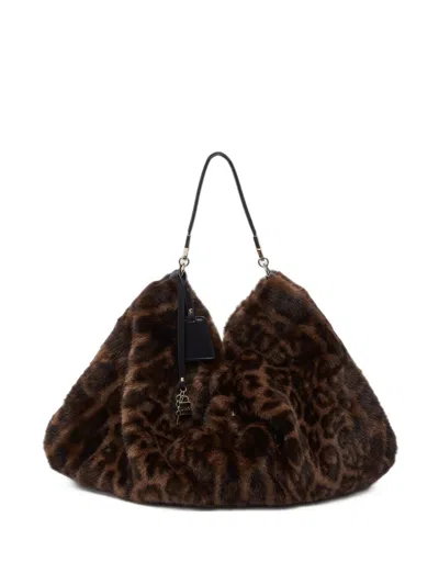 Liu •jo Large Faux Fur Bag In Brown