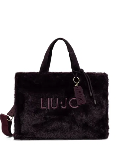Liu •jo Large Faux-fur Logo-embroidered Tote Bag In Burgundy