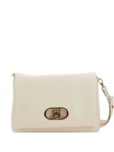 Liu •jo Large Lapuffy Flap Logo Shoulder Bag In Neutral
