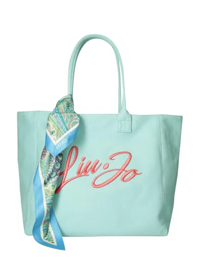 Liu •jo Large Logo-embroidered Scarf-detail Tote Bag In Green