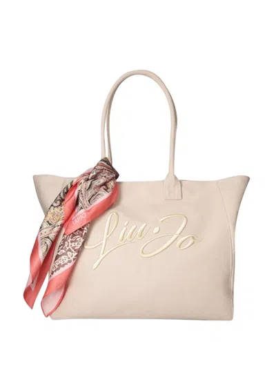 Liu •jo Large Logo-embroidered Scarf-detail Tote Bag In Neutral