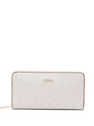 Liu •jo Large Monogram Zip Wallet In Neutral