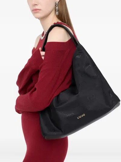 Liu •jo Large Nylon Hobo Bag In Black