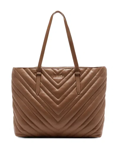 Liu •jo Large Quilted-chevron Tote Bag In Brown