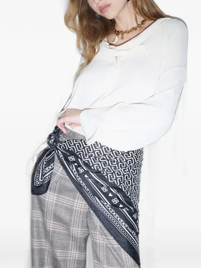 Liu •jo Large Scarf With Monogram Logo In Black