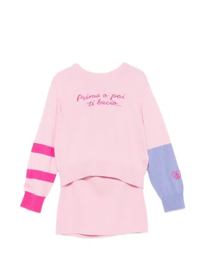 Liu •jo Kids' Layered-effect Slogan-embroidered Jumper And Skirt In Pink