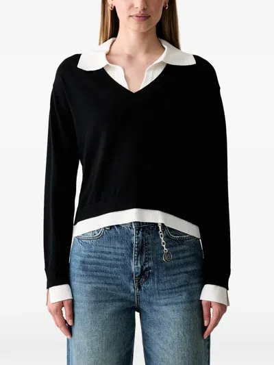 Liu •jo Layered-effect V-neck Sweater In Black