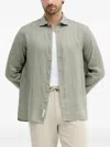 Liu •jo Leaf-print Collar Linen Shirt In Green