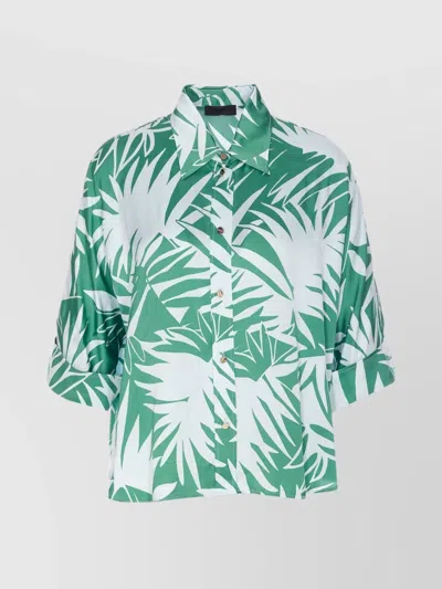 LIU •JO LEAF PRINT COLLARED NECK REGULAR COLLAR TOP