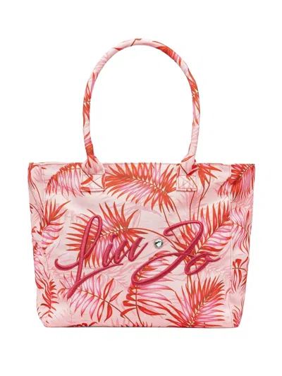 Liu •jo Leaf-print Embroidered Tote Bag In Pink