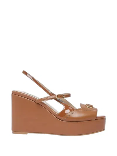 Liu •jo Leather And Patent-leather Slingback Wedges In Brown