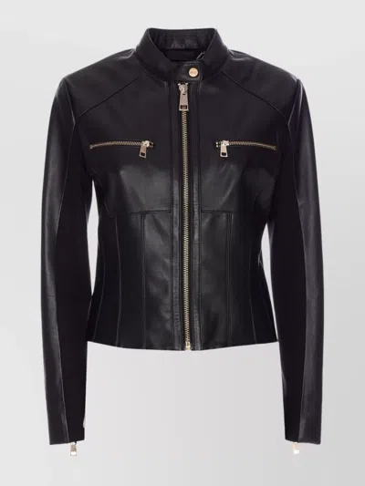 Liu •jo Leather Jacket With High Collar And Metal Hardware In Black