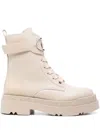 Liu •jo Leather Platform Boots In Beige