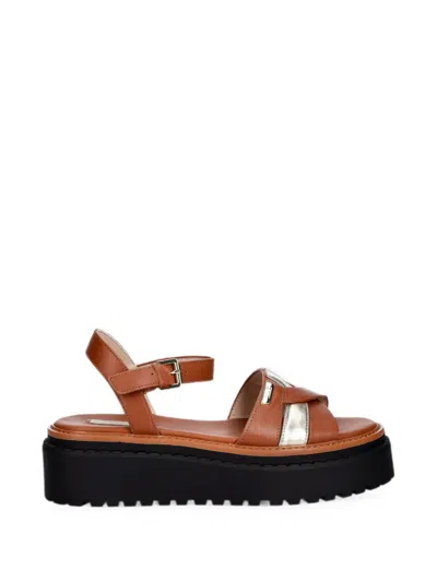 Liu •jo Leather Platform Sandals In Brown