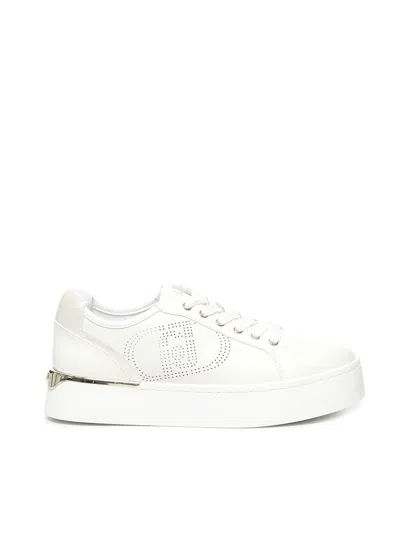 Liu •jo Leather Sneakers With Perforated Logo In White