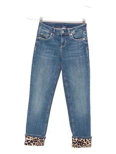 Liu •jo Leopard-cuff Jeans In Blue