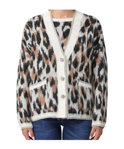 Liu •jo Leopard-intarsia Knit V-neck Cardigan In Animal Print