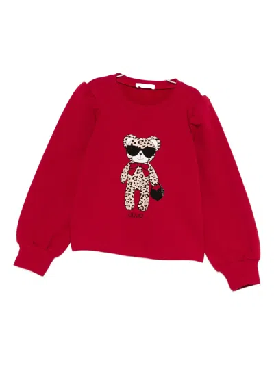 Liu •jo Kids' Leopard-print Bear Sweatshirt In Red