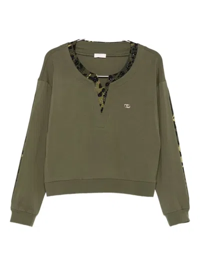 Liu •jo Leopard-print Embellished Jumper In Green