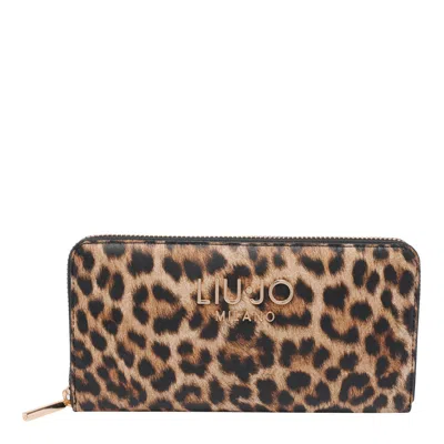 Liu •jo Leopard Print Logo Wallet In Brown