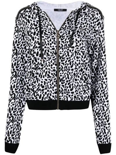 Liu •jo Leopard-print Zipped Hoodie In White