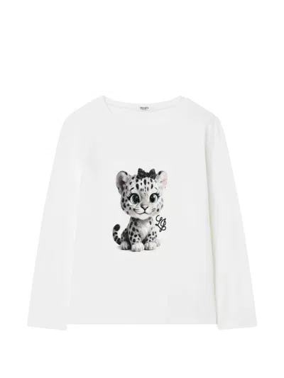 Liu •jo Kids' Leopard-print Crystal-embellished T-shirt In White