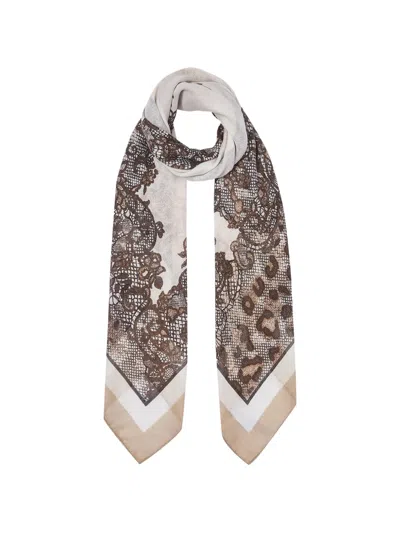 Liu •jo Leopard-print Lace-pattern Scarf In Neutrals