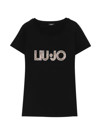 Liu •jo Leopard-print Logo-embellished T-shirt In Black