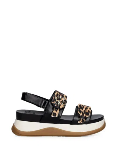 Liu •jo Leopard-print Logo-plaque Sandals In Black