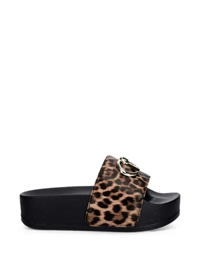 Liu •jo Leopard-print Logo-plaque Slides In Black