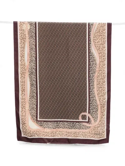 Liu •jo Leopard-print Monogram-pattern Scarf In Brown