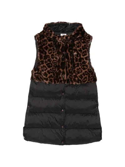 Liu •jo Leopard-print Panel Quilted Gilet In Multi