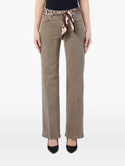 Liu •jo Leopard-print Scarf Straight-leg Jeans In Neutral