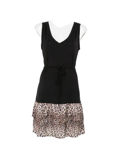 Liu •jo Leopard-print Tiered Dress In Black
