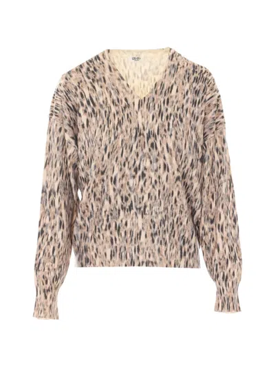 Liu •jo Leopard-print V-neck Sweater In Multi