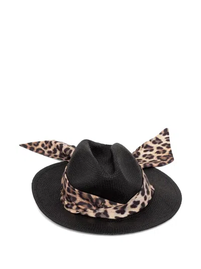 Liu •jo Leopard-print-foulard Fedora Hat In Black