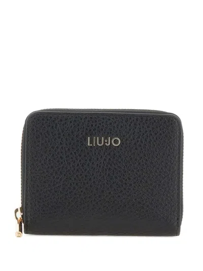 Liu •jo Lettering Logo Zip Wallet In Black