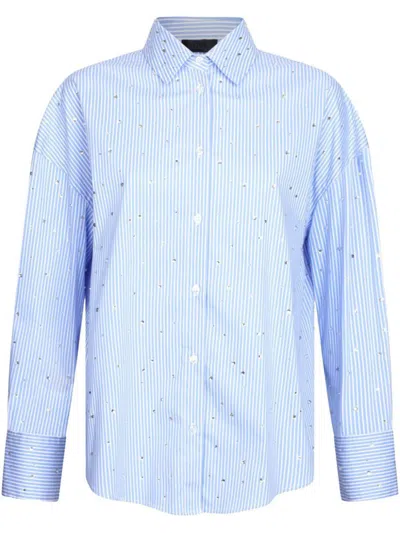 Liu •jo Liu Jo Light Blue Shirt Embellished With Rhinestones In Celeste E Bianco
