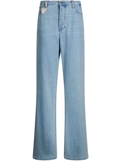 Liu •jo Light Blue Straight-leg Jeans With Bejewelled Charm