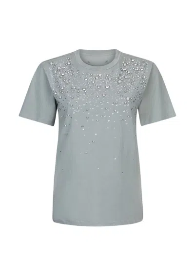 Liu •jo Light Grey Embellished Back Patch T-shirt In Animal Print