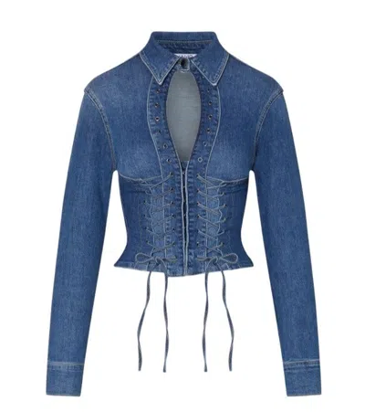 Liu •jo Light Stonewash Stretch Denim Shirt With Corset Details In Blue
