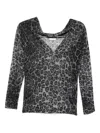 Liu •jo Lightweight Semi-sheer Grey Sweater With Leopard Print In Black