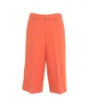 Liu •jo Liu Jo Linen Blend Bermuda Shorts With Waist Belt In Orange