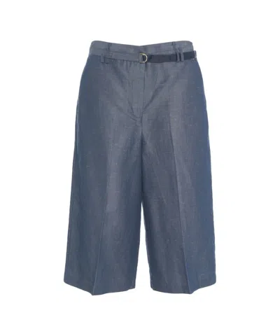 Liu •jo Liu Jo Linen Blend Bermuda With Belted Waist In Blue